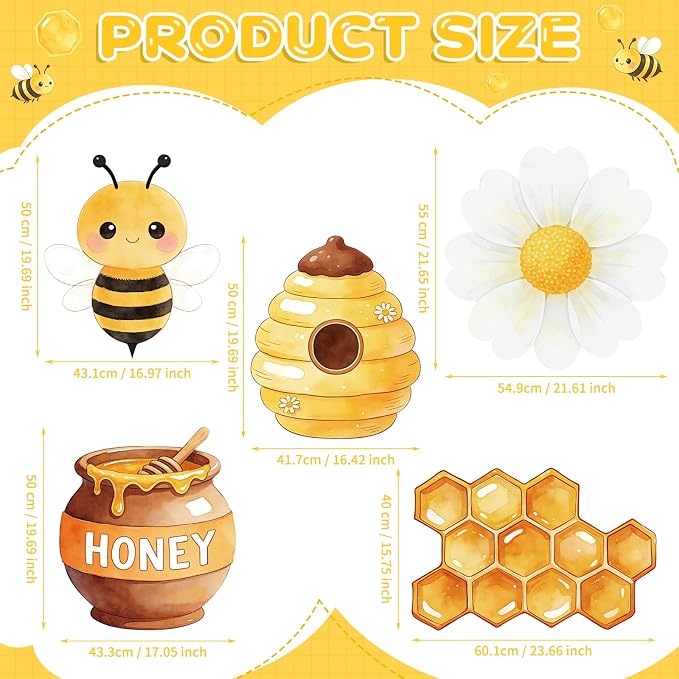 5PCS Bee Party Decorations, What Will Baby Bee Gender Reveal Decorations, Corrugated Plastic Honeybee Cardboard Cutouts for First Bee Day Birthday Party Baby Shower Photo Props Centerpieces