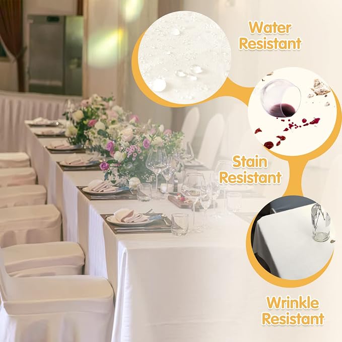 BRILLMAX 8 Pack Ivory Tablecloths 60 x 126 Inch for 8ft Rectangle Tables - 150 GSM Polyester Fabric, 15" Standard Drop, Water, Stain & Wrinkle Resistant Cloth Cover for Wedding Banquet Dining Buffet
