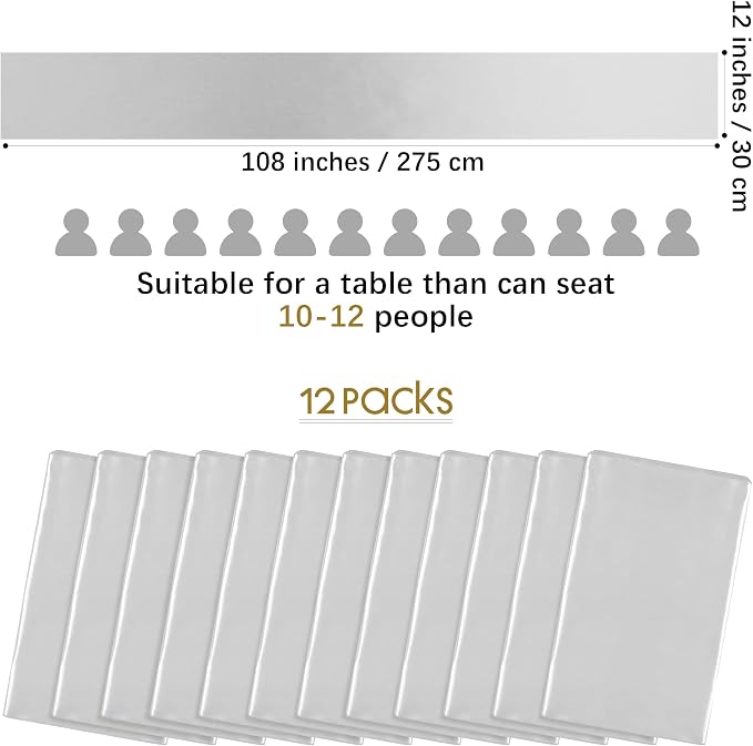 ANECO 4 Pack Satin Table Runner 12 x 108Inch Long Bright Silk and Smooth Fabric Party Table Runner for Wedding Banquet Party Decoration-Light Silver