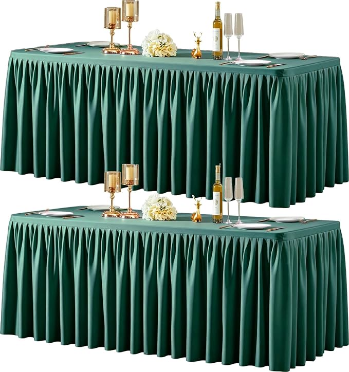 2 Packs Hunter Green Tableclothes for 4 Foot Rectangle Tables, Wrinkle Free Fitted Table Cloth 4ft Stretch Table Cover with Skirt for Parties Weddings Birthday Banquet Baby Shower