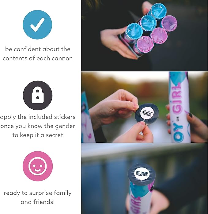 Gender Reveal Powder Smoke Bombs Cannon Poppers | 3 Pink & 3 Blue Poppers | Biodegradable | Alternative to Gender Reveal Smoke Bombs Extinguisher | Gender Reveal Party Decorations | TUR Party Supplies