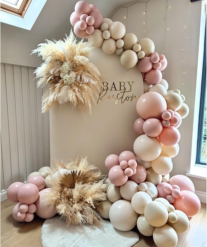 Blush Pink Balloon Garland Kit–Double-Stuffed Pastel Pink, Nude Blush, Gray Balloons for Baby Showers, Weddings, and Birthday Party Decorations