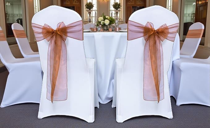 MDS® Pack of 150 Organza Chair Sashes for Wedding Decoration, Reusable Sheer Chair Bows for Banquet Chair Cover, Reception, Bridal Shower, Baby Shower, Birthday Party & Special Events - Bronze