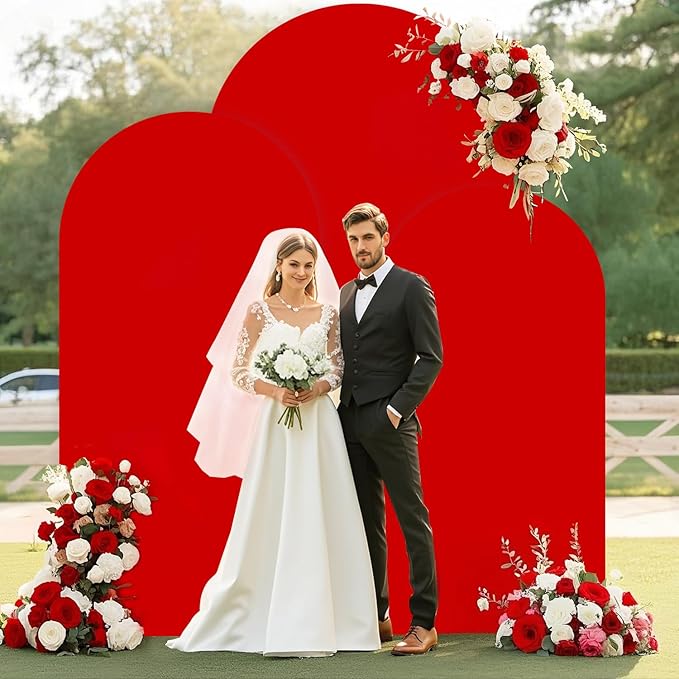 Set of 3 Wedding Arch Cover Red Arch Covers 4ft 5ft 6ft Arch Stand Covers Spandex Fitted Arch Backdrop Cover Round Top Chiara Arch Frame Cover for Wedding Birthday Baby Shower Decor