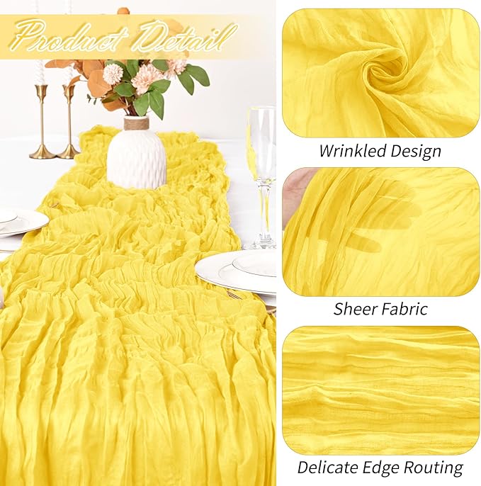 15 Pack Lemon Yellow Cheesecloth Table Runner 17 x 108 inch Cheese Cloth Table Runners 9ft Yellow Table Runner Rustic Romantic Sheer Gauze Runner for Wedding Party Baby Shower Table Decoration