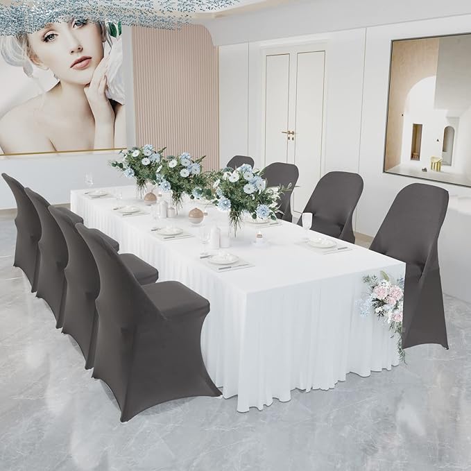 HAINARverS Folding Chair Covers for Wedding, 10pcs Stretch Spandex Washable Fabric Chair Cover, Decoration Chair Cover for Wedding, Party, Banquet, Birthday, Conference, Event(Gray, 10 PCS)
