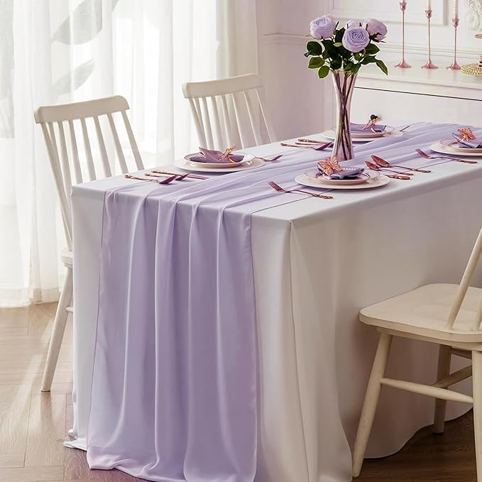 Lavender Purple Sheer Chiffon Table Runner 35x120 Inches for Wedding Bridal Shower Graduation Party Table Decor