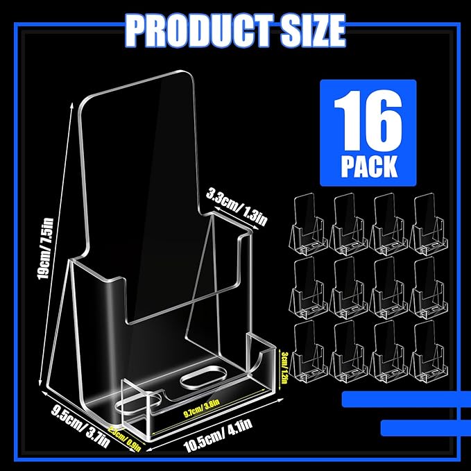 Wenqik Acrylic Brochure Holder with Business Card 4.1 Inch Rack Card Holder Pamphlet Display Stand Organizer for Menu Flyer Magazine Office Booklets(16 Pcs)