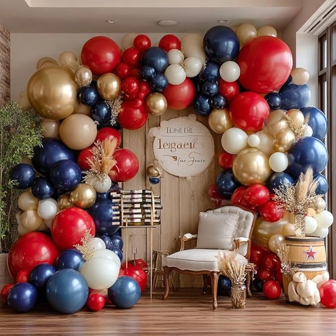 Red Blue Balloon Garland, Double Stuffed Navy Blue Red White Sand Pearl Balloon Arch Kit Nude Gold Balloons for Baby Shower Birthday Wedding Graduation Independence Day Party Decorations