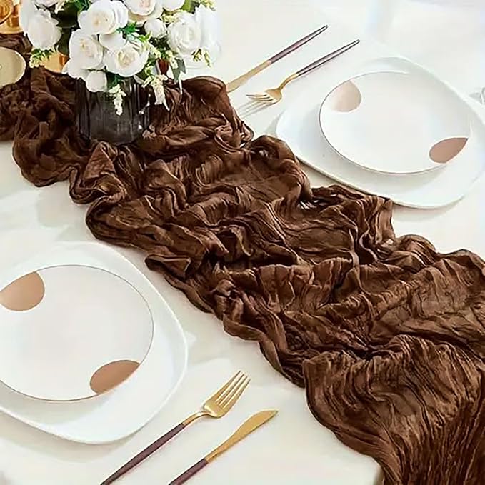 12Pack Brown Table Runner 10Ft Cheesecloth Table Runner Boho Long Brown Cheese Cloth Table Runners for Wedding Party Bridal Shower Thanksgiving Christmas