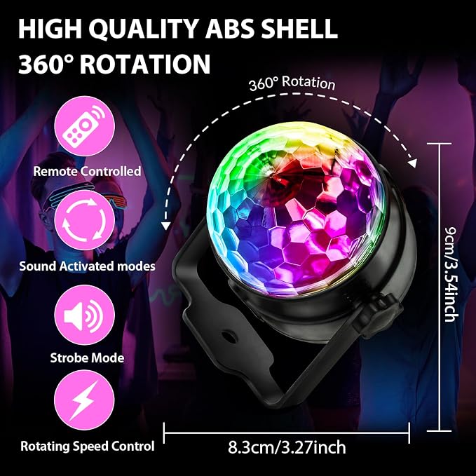 NEQUARE Disco Ball DJ Party Lights Sound Activated with Remote Control Strobe Lamp 7 Modes Stage Light for Home Room Dance Parties Karaoke Halloween Christmas Birthday Decorations -1 Pack