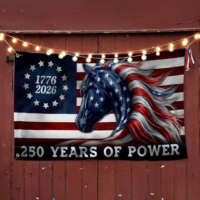 American Flag-250 Years of Power Flag, 1776 2026 Patriotic Horse Grommet Flag, 5x8 ft., Flag Only-USA Premium Polyester