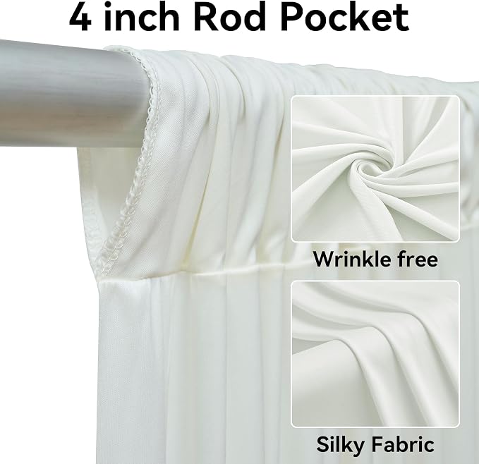 10 Panels 5x20ft Ivory Ceiling Drapes for Wedding Parties, Wrinkle Free Thick Polyester 20ft Extra Long Wedding Draping Ivory Ceiling Curtains Arch Drapery for Birthday Party Canopy Tent Decor