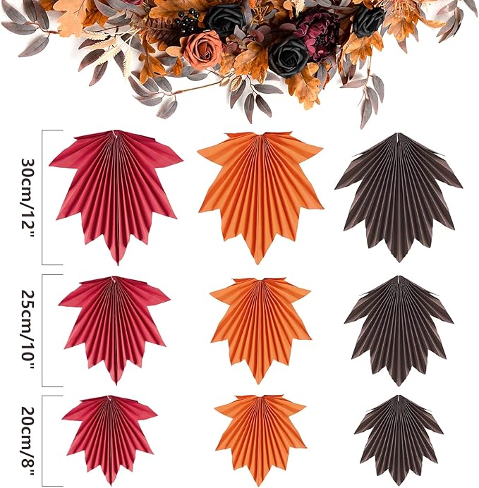 SUNBEAUTY Fall Party Decorations Maple Leaves Paper Fans Hanging Paper Fans Classroom Decoration for Autumn Thanksgiving Birthday Baby Shower Rustic Wedding, Set of 9