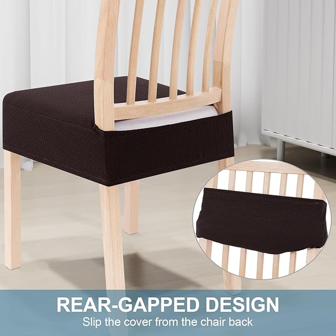 Smiry Stretch Jacquard Seat Covers for Dining Room Chairs Set of 2, Removable Washable Chair Seat Protector Slipcovers, No Rear Covers, Brown