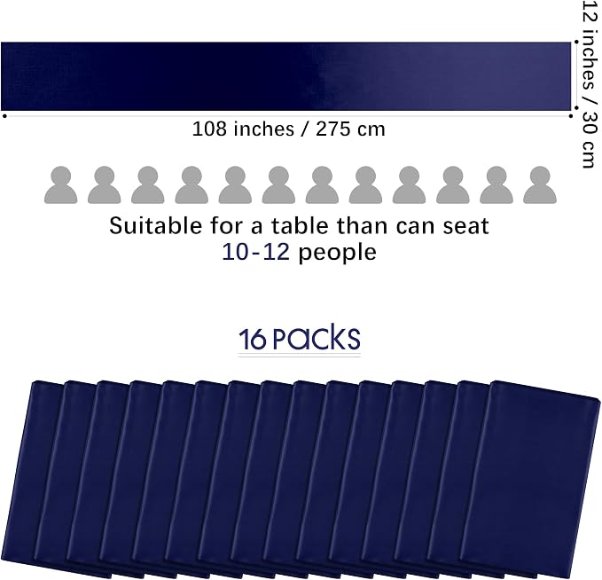 Aneco 12 Pack Satin Table Runner 12 x 108 Inch Navy Blue Long Wedding Satin Silk Table Runner for Wedding Banquet Graduations Birthday Party Decoration