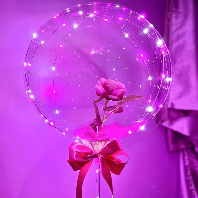 Lightsfever Led balloons with sticks and stands and batteries 6pack pink