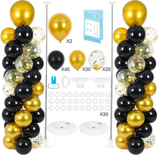 Balloon Column Stand with 102 Balloons, Balloon Column Kit Set of 2, Metal Balloon Tower Stand with Base for Floor, Height Adjustable from 1.57 to 7 Ft, For Party Decorations