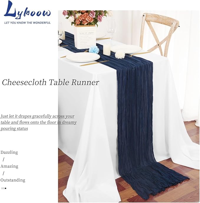 24 Packs Cheesecloth Table Runner Navy Blue,10 Ft Rustic Gauze Boho Wedding Table Runner Decoration, Wedding Table Decor Table Cloth for Wedding Party Bridal Shower Table,21.5x120in