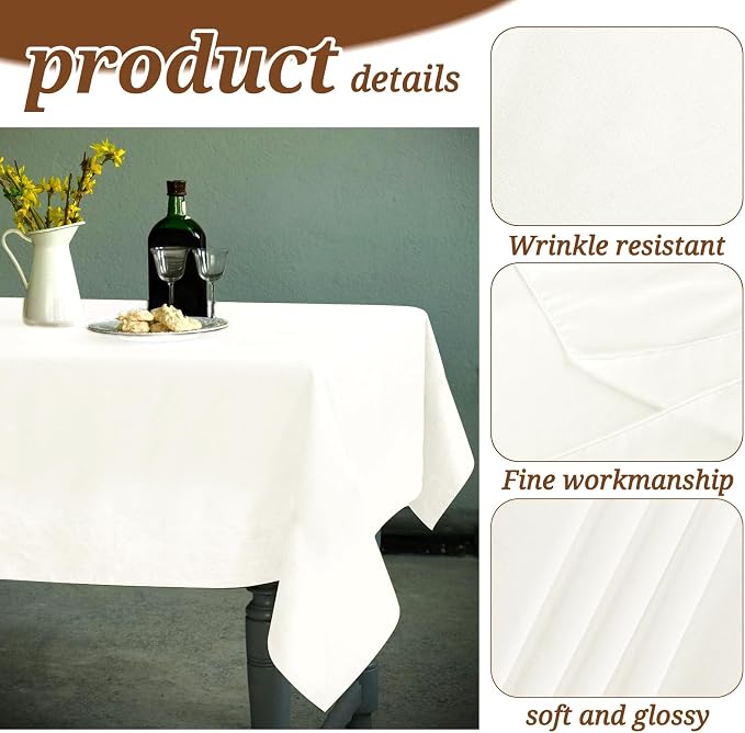 6 Pack Tablecloth 60 x 126 inch Polyester Table Cloth for 6 Foot Rectangle Tables,Stain and Wrinkle Resistant Washable Fabric Table Covers Polyester Ivory Table Clothes for Wedding,Party,Banquet