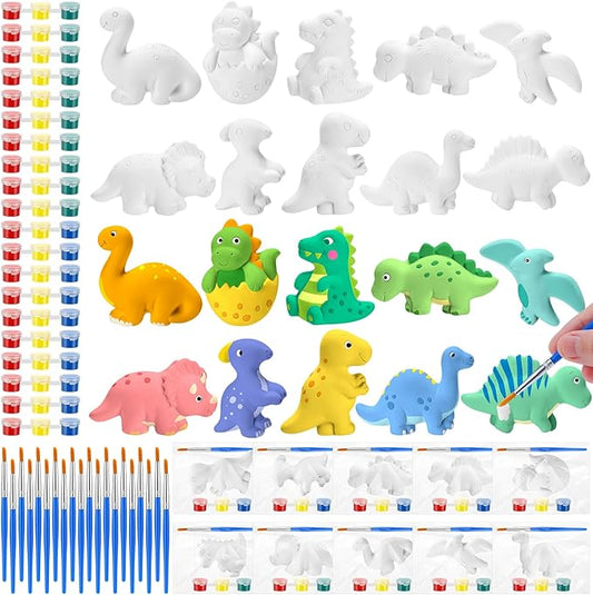 Simgoing 20 Set Dinosaur Ceramic Painting Kit DIY Ceramic to Paint Your Own Dinosaur Figurines Unpainted Plaster Arts and Craft for Adults Birthday Party Favors