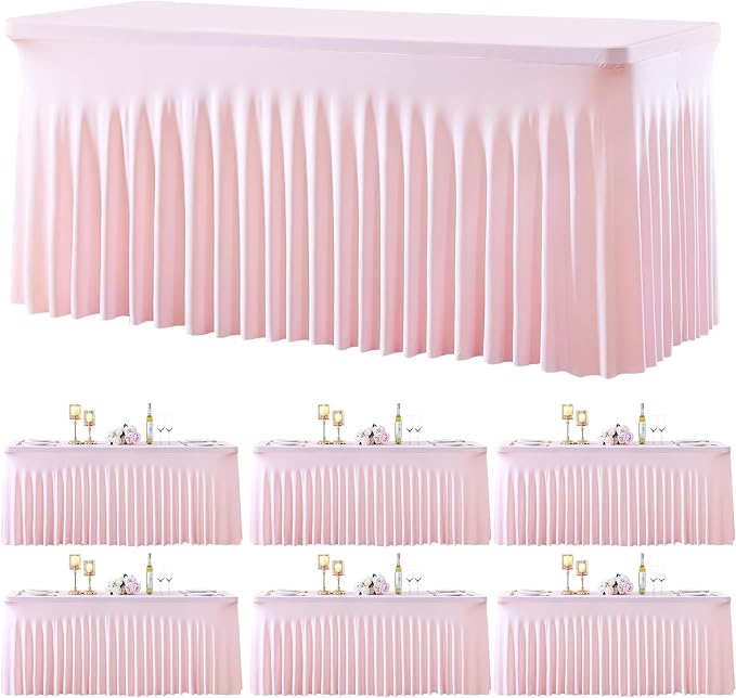 gogoparti 6 Pack Spandex Pink Fitted Table Cloth for 6ft Rectangle Tables Pink Stretch Tablecloth Table Covers Skirt Banquet Tablecloths Wrinkle Free Tablecloth for Parties Wedding