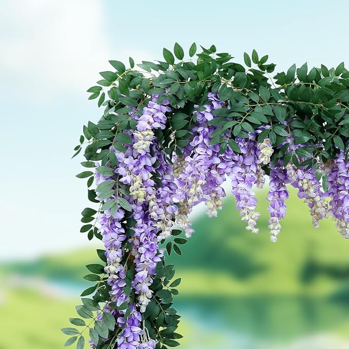 1pc/2pcs Encrypted Flower Vine Wisteria Artificial Flowers Garland,White Wisteria Hanging Flowers Flower Garland Decorations for Home Garden Outdoor Ceremony Wedding Arch Decoration (Purple, 1pc)