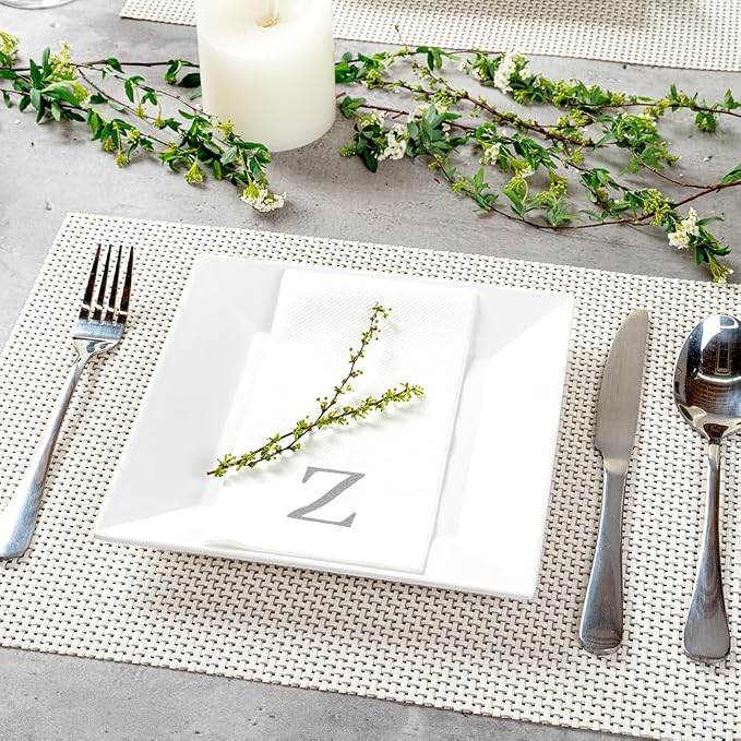Luxenap 15.8 X 7.9 Inch Linen-Feel Guest Towels, 2000 Lettered Hand Towels - Silver Letter 'Z', Sans Serif Font, White Paper Dinner Napkins, airlaid, For Restrooms And Tables - Restaurantware