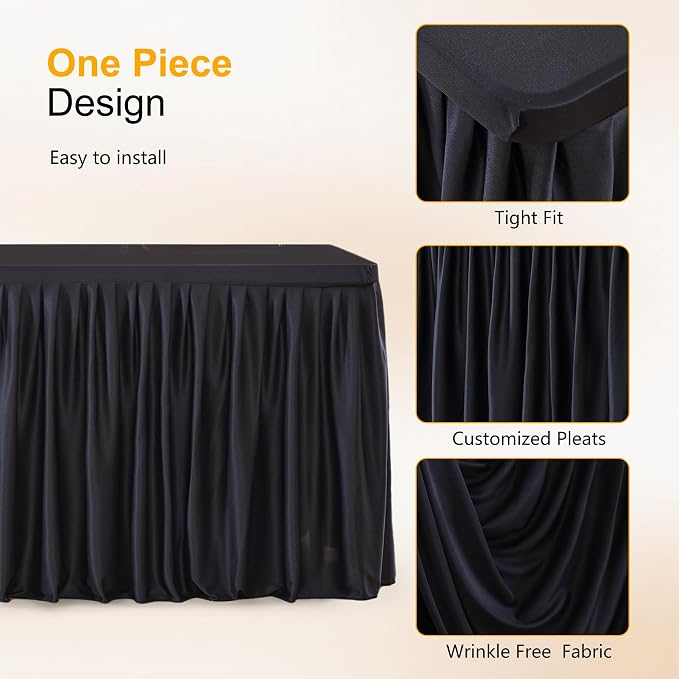 Wish Care 2 Pack Black Square Table Clothes for 34x34 Inch Tables, Polyester Fitted Tablecloths 2.8ft Stretch Table Cover for Wedding, Birthday, Parties, Trade Show, Craft Show
