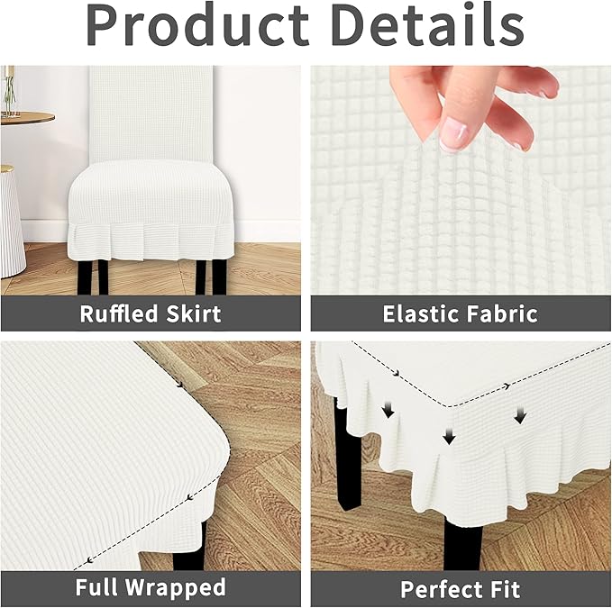 Easy-Going Dining Chair Covers Stretch Parsons Chair Slipcover with Skirt Chair Covers for Dining Room Restaurant Banquet (2 PCS, Cream)
