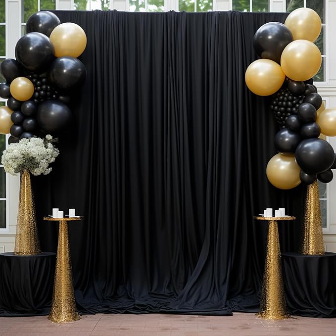 30ftx8ft Wrinkle Free Black Backdrop Curtains for Parties, 6 Panels 5×8ft Soft Silky Polyester Drapes for Backdrop Decor Party Graduation Halloween Wedding Photo Photograhy Stage Background Curtain