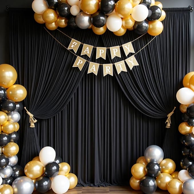 40ftx10ft Wrinkle Free Black Backdrop Curtain for Parties 8 Panels 5x10ft Silky Polyester Photo Backdrop Drapes Back Drop Cloth Drapery for Wedding Birthday Background Photography Photoshoot Decor