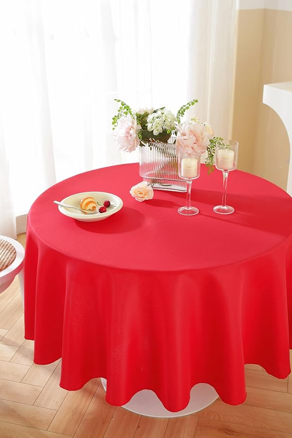 5 Pack Round Tablecloth 108 Inch Red Tablecloth, Polyester Fabric Washable Table Cloth for Home, Party, Wedding or Restaurant Use.