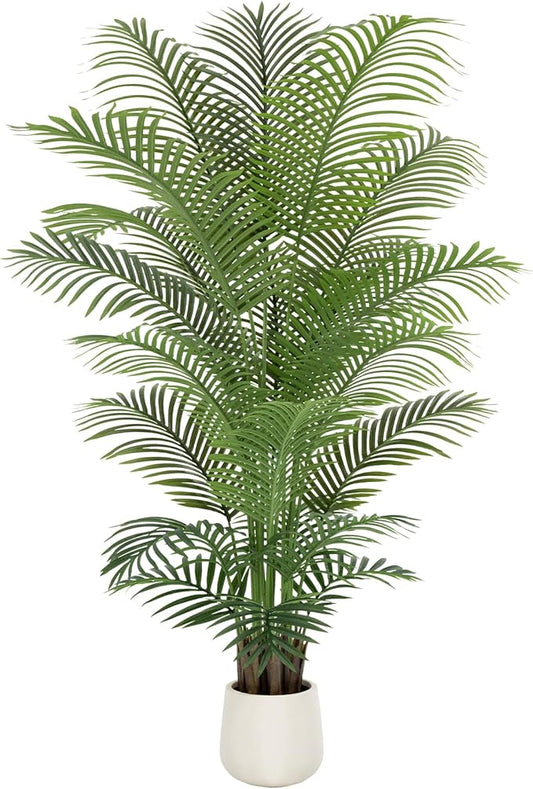 7ft Artificial Palm Tree Tall Faux Palm Tree Indoor Large Fake Plants with 21 Trunks Artificial Plants with White Pot Lifelike Leaves for Home Office Decor Living Rooms Bedrooms