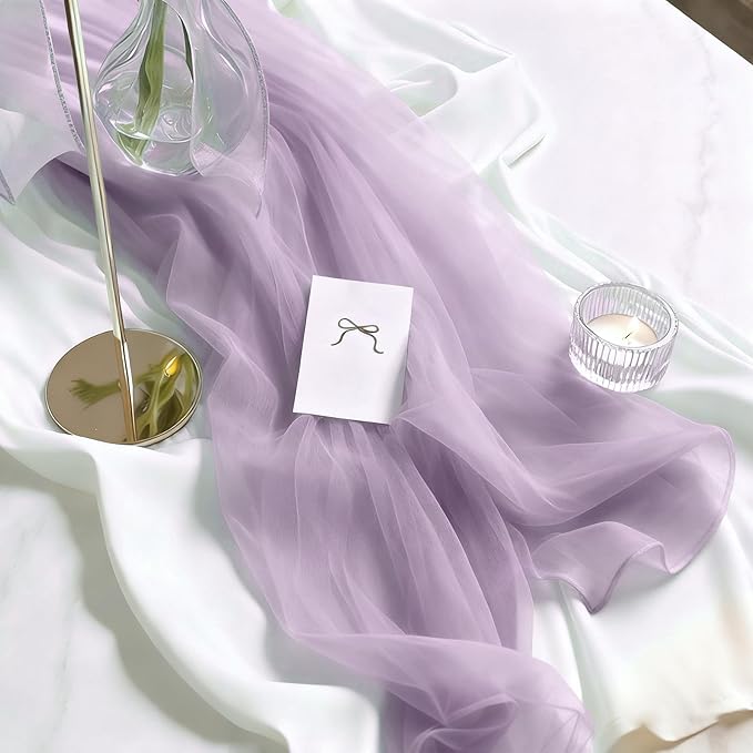Lavender Purple Sheer Chiffon Table Runner 35x120 Inches for Wedding Bridal Shower Graduation Party Table Decor