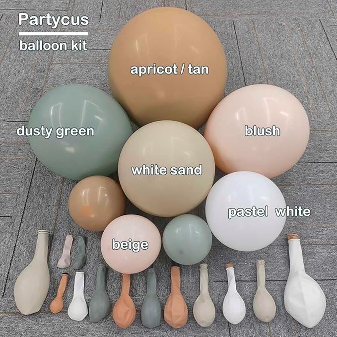 Dusty Green Nude Balloon Garland Double Stuffed Blush Brown Cream Sand White Neutral Matte Balloon Arch Kit for Baby Shower Wedding Birthday Gender Reveal Woodland Party Decoration