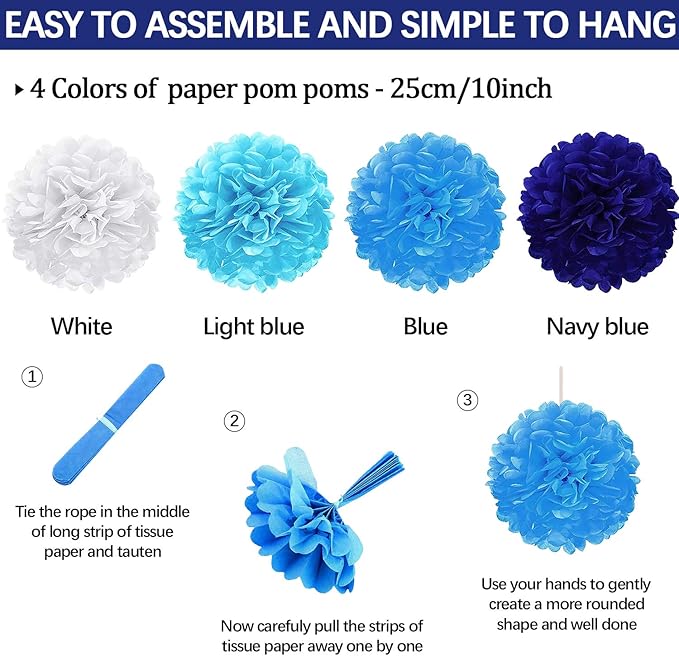 23Pcs Blue Birthday Party Decorations for Boys Men Navy Royal Light Blue Honeycomb Ball, Hanging Paper Fans, Pom Poms, Baby Shower Decorations Boy, Party Supplies 16th 18th 21th 30th 40th 50th
