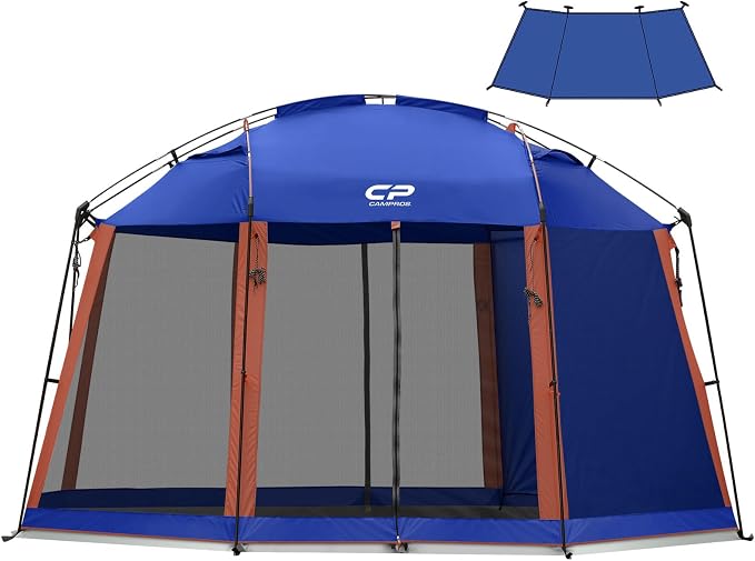 CAMPROS CP Screen House Room with 1 Pc Removal Wind/Sun Panel Canopy Tent Camping Tent Screen Shelter Gazebos for Patios Outdoor Camping Activities, 13'X13'X88in(H) - Blue