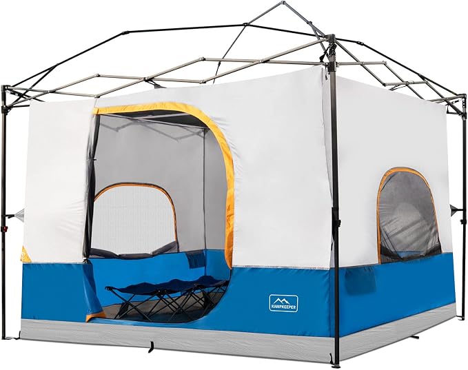 KAMPKEEPER Camping Inner Tent for Pop Up Canopy, Converts 10'x10' Straight Leg Canopy into Camping Tent–Fully Vented Roof(Top & Frame NOT Included) (Light Blue, Classic)