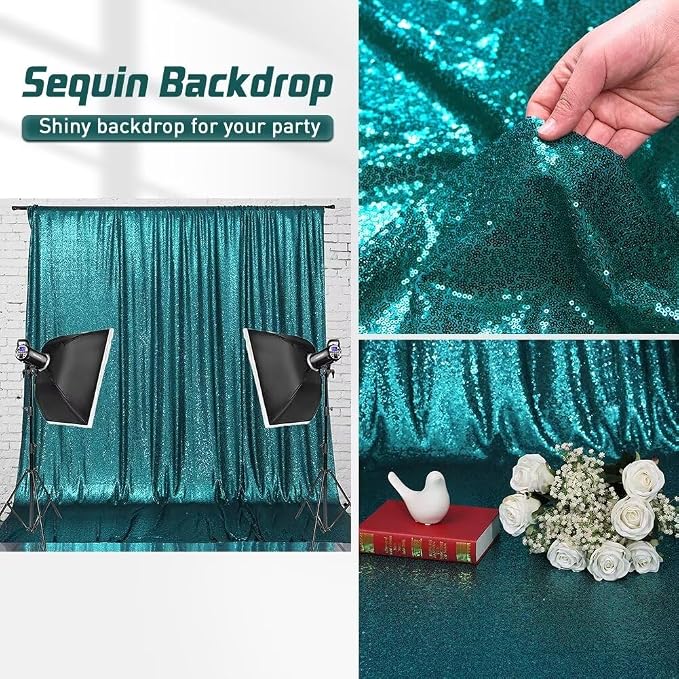 Eternal Beauty Teal Sequin Backdrop, 8x10 Ft Glitter Background Curtains for Shimmer Photography Party Wedding Birthday Back Drop Decor