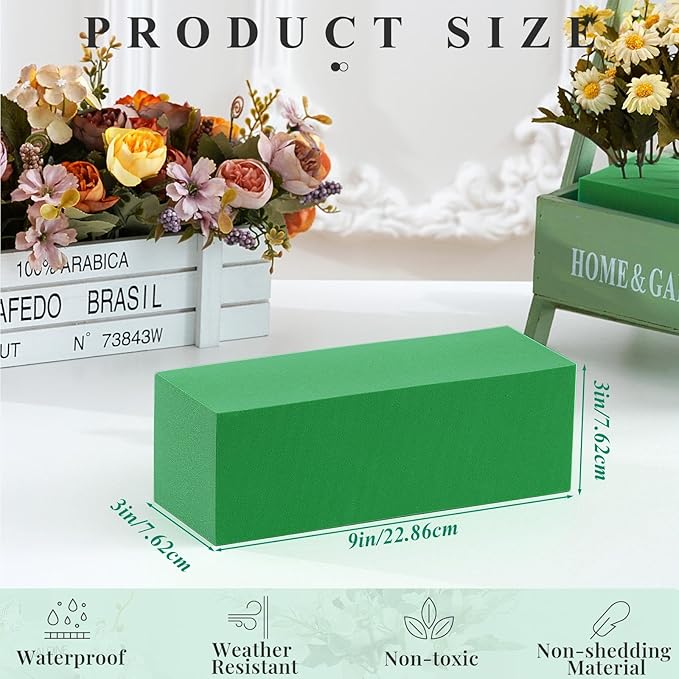Lallisa 8 Pcs Reusable Floral Foam Blocks 9 x 3 x 3 Water Weather Resistant Dry Floral Foam for Artificial Flower Arrangements Outdoor Flower Boxes Outside Hanging Planters Wedding Home Decor (Green)