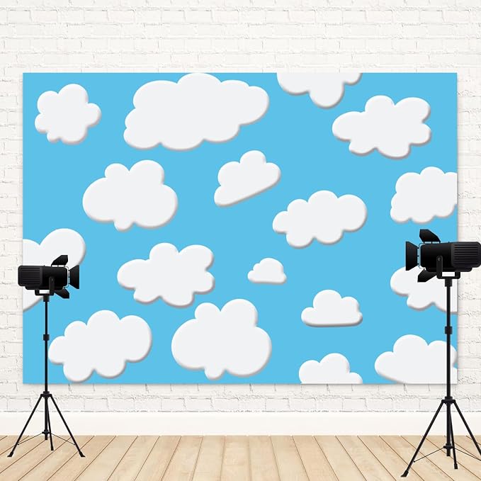 8x6ft Blue Sky White Clouds Backdrop Cartoon Kids Birthday Party Photography Background Natural Scenery Wedding Baby Shower Banner Decorations Newborn Adult Portrait Photo Booth Prop
