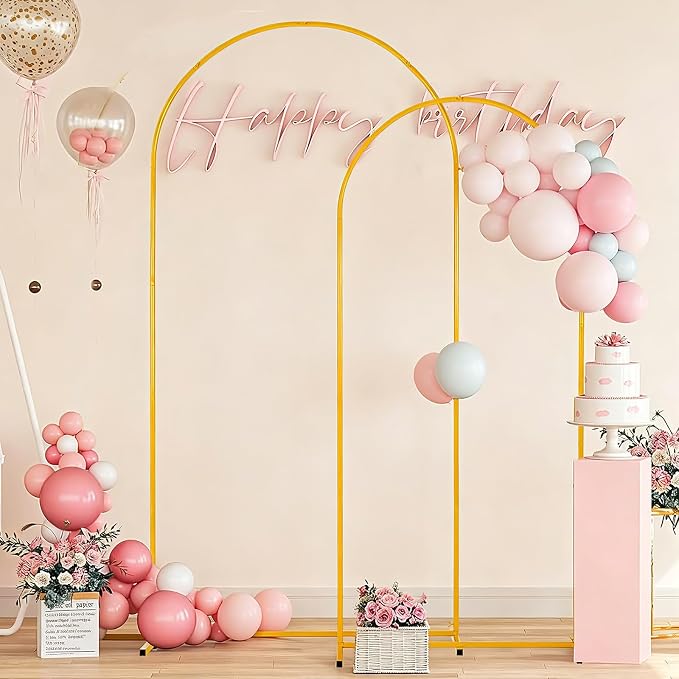 Vincidern 2pcs Metal Wedding Arch Backdrop Stand 6.6FT, 5.9FT, Party Arch Stand, Balloon Arch Backdrop for Wedding Ceremony, Baby Shower, Birthday Party, Bridal Shower, Graduation Evrnts Decor, Gold