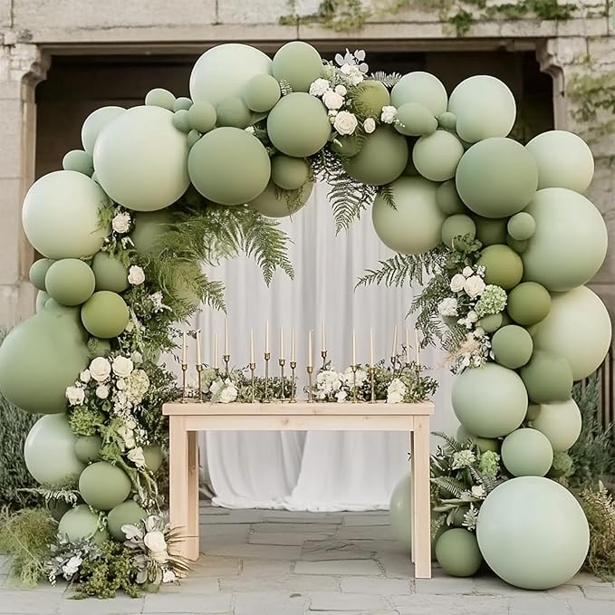 108Pcs Dusty Green Double Stuffed Balloons Different Size, 18/12/10/5 inch Light Olive Mist Green Balloons Garland Arch kit for Baby Shower Neutral Birthday Bridal Party Decoration