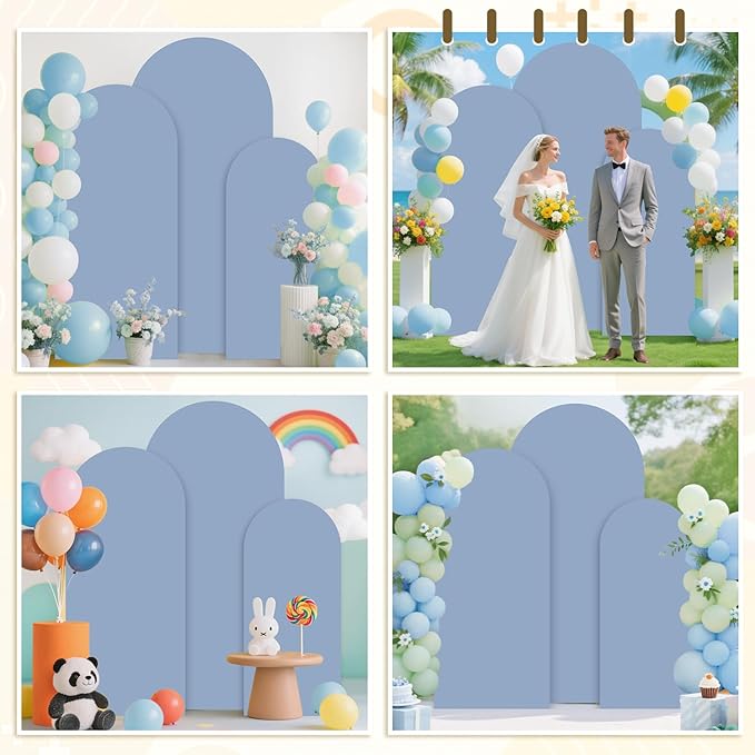 MODFUNS Dusty Blue Arch Cover Spandex Arch Backdrop Cover 4&5&6ft Arch Covers Stretchy Backdrop Set of 3 Arched Backdrop Stand Covers for Wedding Party Banquet Reception Party Arch Decor
