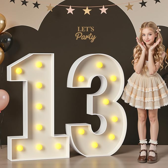 Mixifox 13 Light up Numbers 3 Feet Tall, 13 Marquee Numbers for Party, 13th Birthday Decorations, Big 13 Sign with Light for Anniversary, Official Teenager Birthday Backdrop Decor