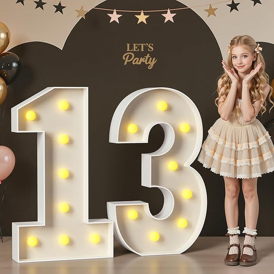 Mixifox 13 Light up Numbers 3 Feet Tall, 13 Marquee Numbers for Party, 13th Birthday Decorations, Big 13 Sign with Light for Anniversary, Official Teenager Birthday Backdrop Decor