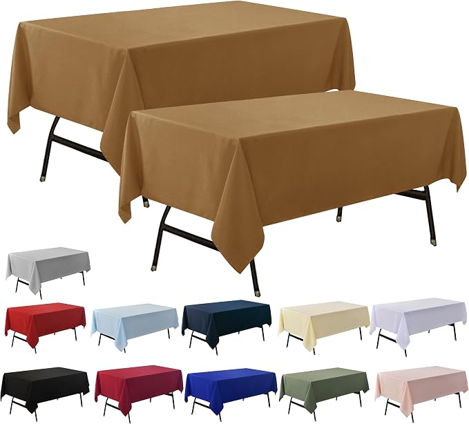 2-Pack 60x60 inch Coffee Table Cloths, Solid Stain and Wrinkle Resistant Tablecloth, Premium Plain Weave Polyester Fabric Rectangle Table Linen Covers for Hotel, Banquet