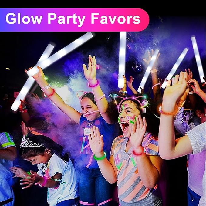 LED Foam Glow Sticks, 18.9 INCH Bulk Glow Sticks, LED Light Sticks, Light-Up Sticks for Concerts, Weddings, Raves, Carnivals, Halloween, Birthdays, and More!