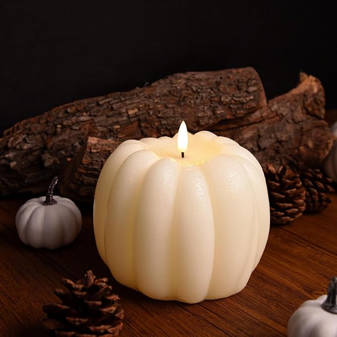 Fall Decorations for Home - Fall Decor - Flickering Flameless Wax Pumpkin LED Candle with Timer Remote - Light Up Pumpkin Candle for Mantel Table - Thanksgiving Centerpiece for Autumn Indoor Decor